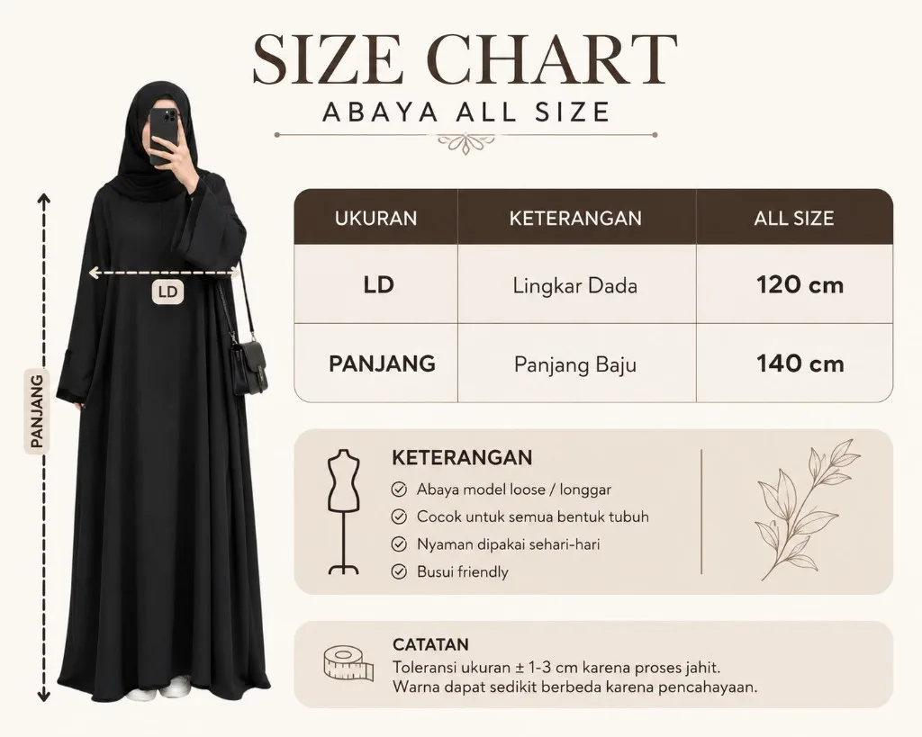 Size chart Abaya All Size