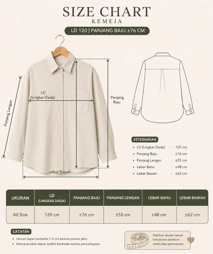 Size chart Kemeja